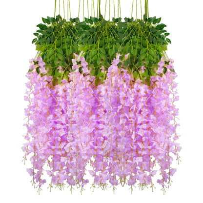 12Pcs Artificial Flowers Silk Wisteria Vine Fake Silk Hanging Flower for Wedding Party Garden Outdoor Greenery Home Wall Decor