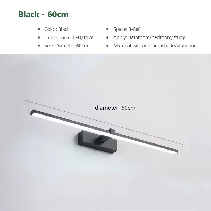 Led Mirror Lights Wall Lamps Bathroom Waterproof White Black LED Flat Lamp Modern Indoor Wall Lamp Bathroom Lighting Make Up