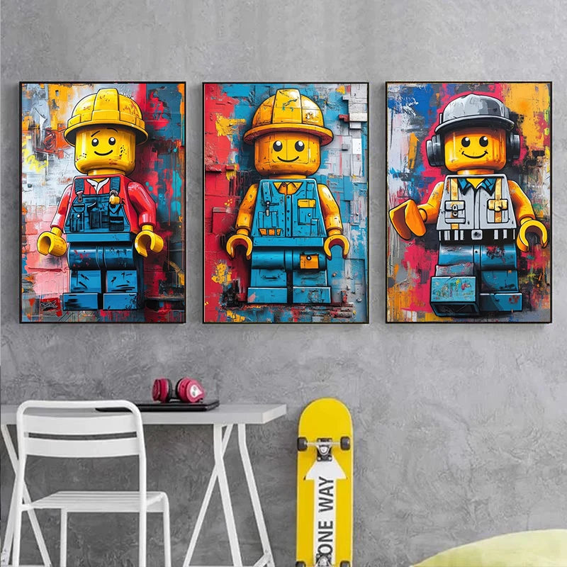 Cartoon Abstract Fun Various Occupations L-Legos Posters Canvas Prints Wall Art Picture for Home Room Children'S Room Decoration