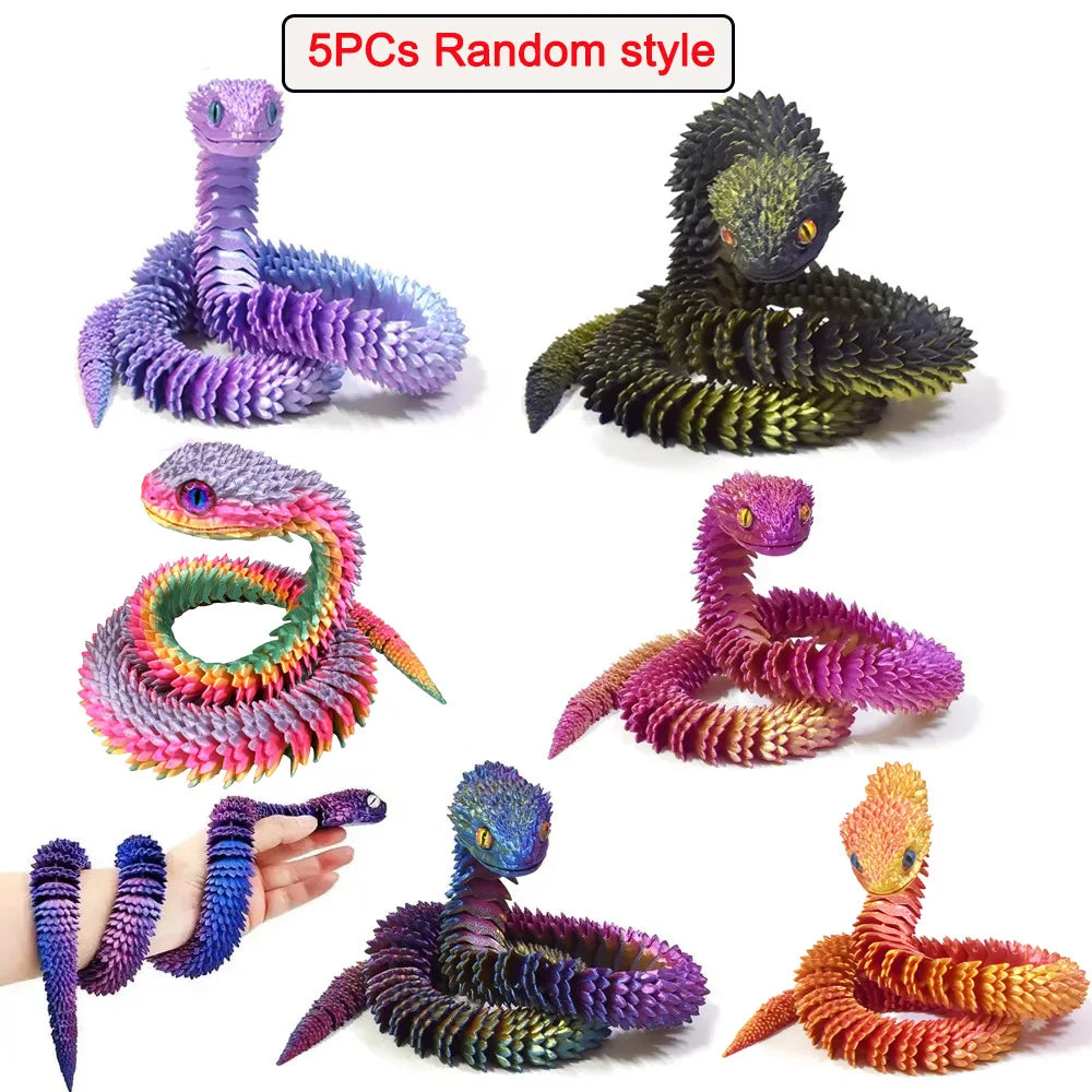 30/60/80Cm 3D Printed Luminous Snake Movable Joint Simulation Snake Action Figures Home Office Desktop Ornament Birthday Gifts
