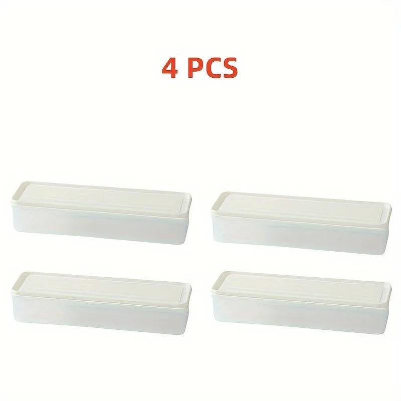 4 Pcs Long Rectangular Food Storage Containers, Plastic Reusable Refrigerator Organizer Boxes Kitchen Accessories