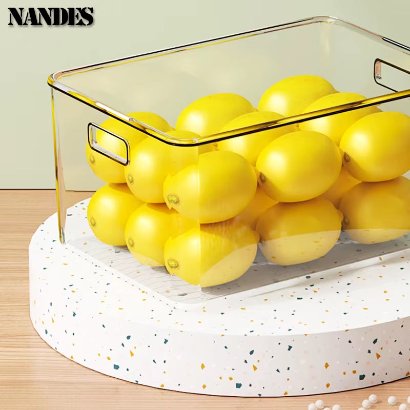 Refrigerator Organizer Bins Stackable Fridge Food Storage Box with Handle Clear Plastic Pantry Freezer Organizer Tool