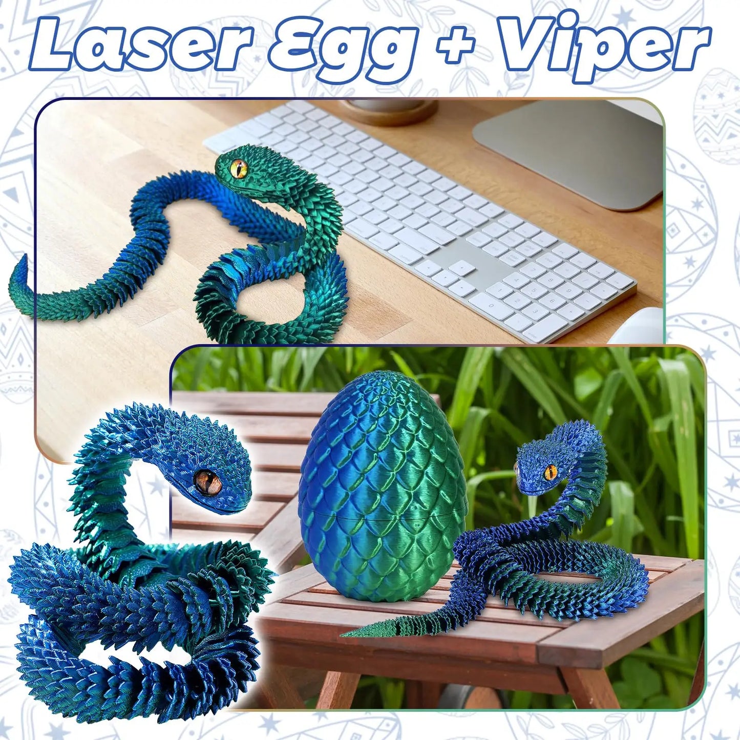 3D Printed Snake Egg with Flexible Inner Hinge Animal Toy, Movable Joint Surprise Egg Desktop Home Decoration