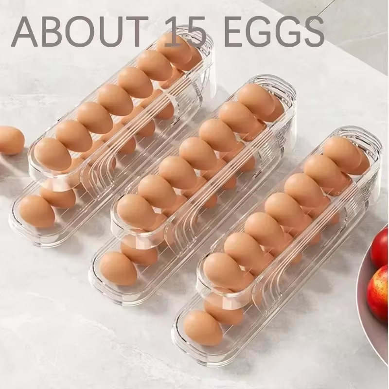 Bilayer Fridge Egg Storage Box Automatic Rolling Eggs Holder Rack Ladder Style Refrigerator Eggs Dispenser Egg Organizer Holder