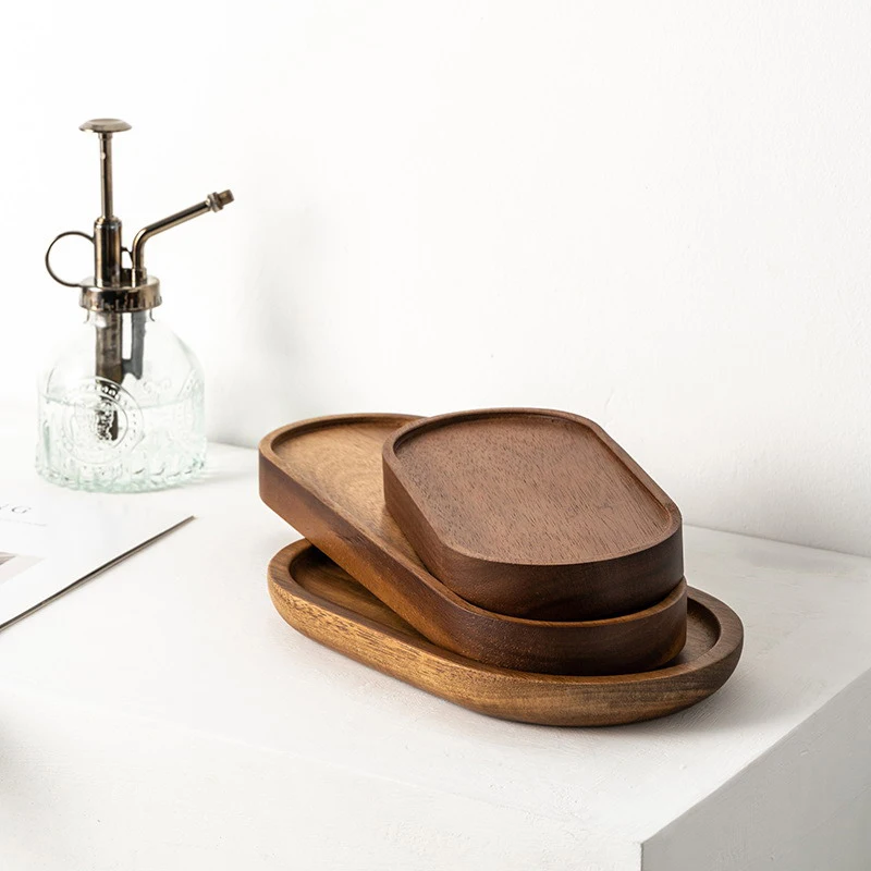 Tableware Solid Wood Food Tray round Rectangle Dessert Plate Japanese-Style Wooden Snack Fruit Tea Saucer Pallet Bread Board