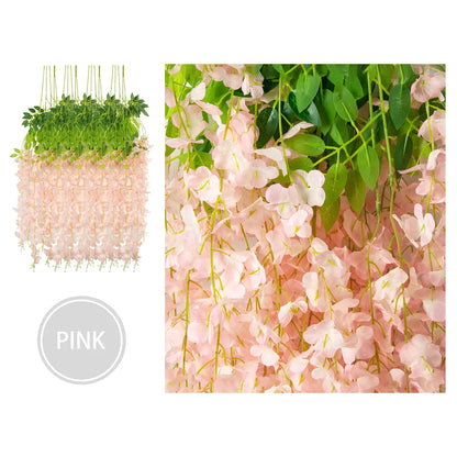 12Pcs Artificial Flowers Silk Wisteria Vine Fake Silk Hanging Flower for Wedding Party Garden Outdoor Greenery Home Wall Decor