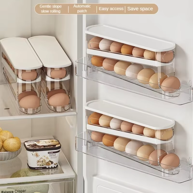 Bilayer Fridge Egg Storage Box Automatic Rolling Eggs Holder Rack Ladder Style Refrigerator Eggs Dispenser Egg Organizer Holder