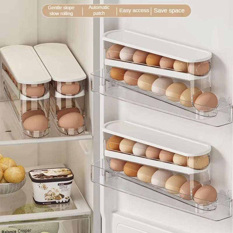 Bilayer Fridge Egg Storage Box Automatic Rolling Eggs Holder Rack Ladder Style Refrigerator Eggs Dispenser Egg Organizer Holder