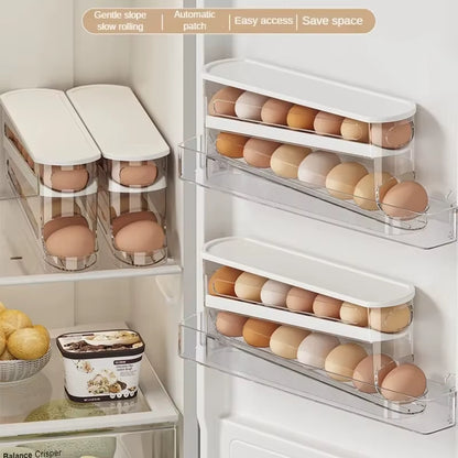 Bilayer Fridge Egg Storage Box Automatic Rolling Eggs Holder Rack Ladder Style Refrigerator Eggs Dispenser Egg Organizer Holder