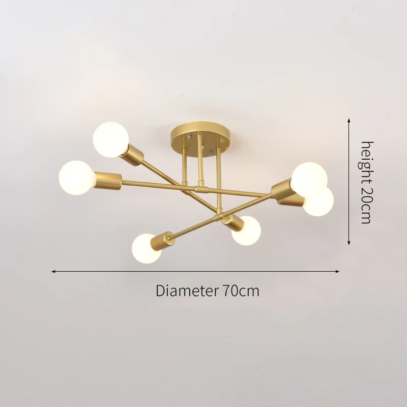Retro Industrial Wrought Iron Material 6Heads LED Ceiling Lamp Home Luminaire Modern Living Room Light E27 Decoration Light