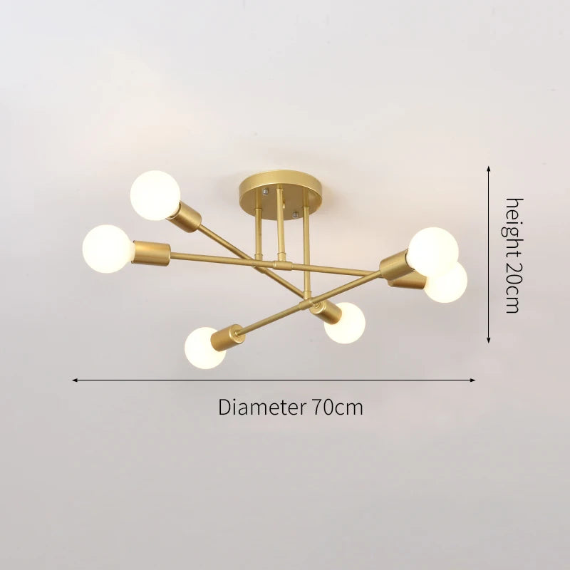 Retro Industrial Wrought Iron Material 6Heads LED Ceiling Lamp Home Luminaire Modern Living Room Light E27 Decoration Light