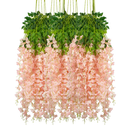 12Pcs Artificial Flowers Silk Wisteria Vine Fake Silk Hanging Flower for Wedding Party Garden Outdoor Greenery Home Wall Decor