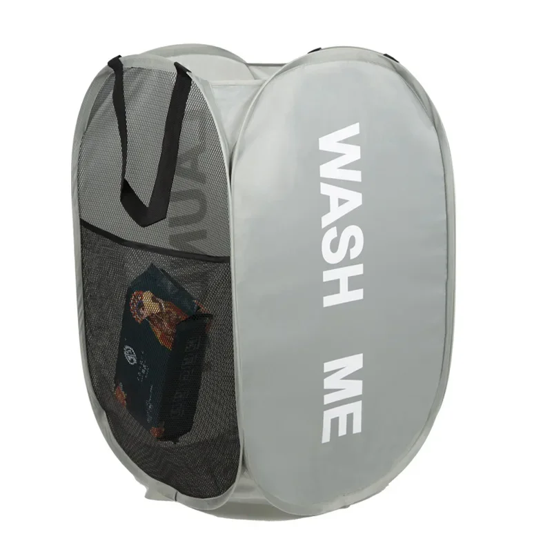 Portable Mesh Pop up Laundry Hamper Wide Opening Breathable Collapsible Space-Saving Laundry Basket Dorm Travel Bathroom Items