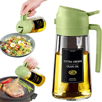 Oil Sprayer for Cooking,2In1 Olive Oil Dispenser Bottle for Kitchen with Stickers,16Oz/470Ml Premium Glass,Food-Grade Oil Mister