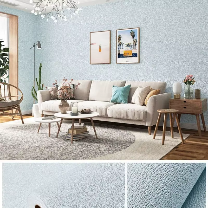 Linen 3D Foam Self-Adhesive PVC Solid Color Thickened Waterproof Background Wall Renovation Wallpaper Wall Stickers Home Decor