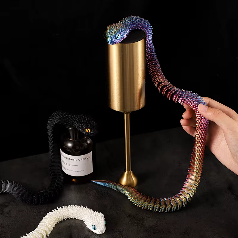30/60/80Cm 3D Printed Luminous Snake Movable Joint Simulation Snake Action Figures Home Office Desktop Ornament Birthday Gifts