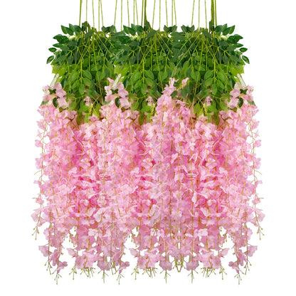 12Pcs Artificial Flowers Silk Wisteria Vine Fake Silk Hanging Flower for Wedding Party Garden Outdoor Greenery Home Wall Decor