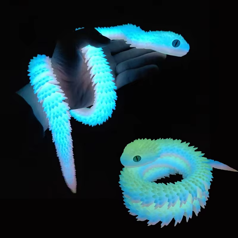 30/60/80Cm 3D Printed Luminous Snake Movable Joint Simulation Snake Action Figures Home Office Desktop Ornament Birthday Gifts
