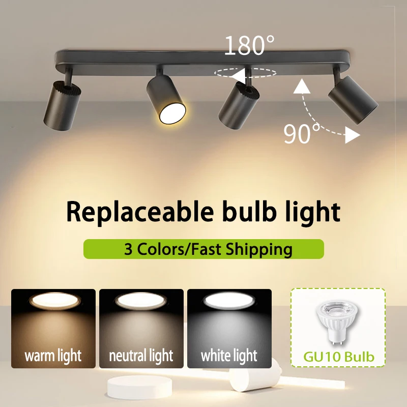 GU10 LED Track Light Spotlight 110-220V Suit Ceiling Lamp GU10 3 Color COB Spot Lights for Kitchen Commercial Living Room Home