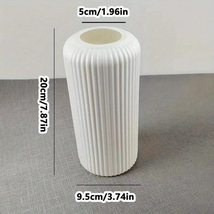 1Pc Chic Striped Ceramic-Look Plastic Vase for Flowers - Durable, Easy-To-Place Decorative Floral Display Piece