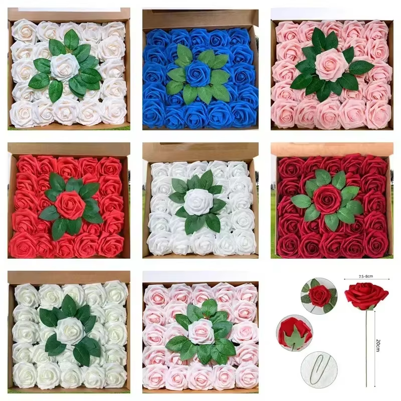 Rose Artificial Flowers 15/25/100Pcs Foam Fake Roses Wedding Bouquets Centerpieces Mothers Day Valentines Gifts Party Decoration