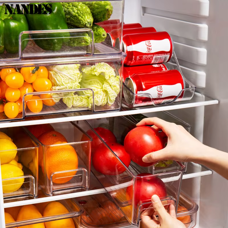 Refrigerator Organizer Bins Stackable Fridge Food Storage Box with Handle Clear Plastic Pantry Freezer Organizer Tool