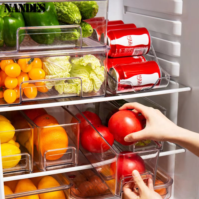 Refrigerator Organizer Bins Stackable Fridge Food Storage Box with Handle Clear Plastic Pantry Freezer Organizer Tool