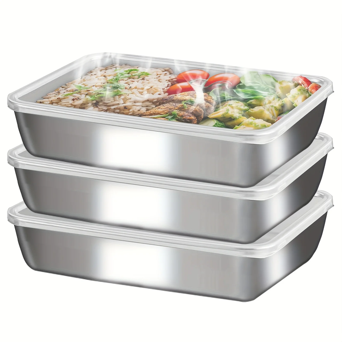 3Pcs Stainless Steel Food Containers & Lunch Box, Leakproof Stackable Clear Lids, Kitchen Items and Accessories for Camping