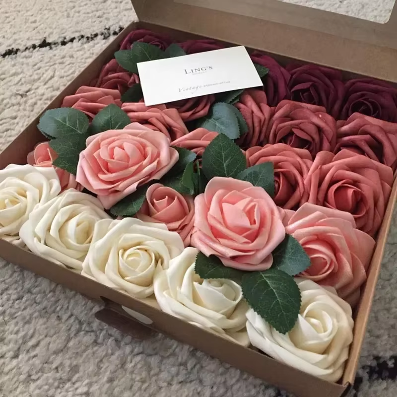 Rose Artificial Flowers 15/25/100Pcs Foam Fake Roses Wedding Bouquets Centerpieces Mothers Day Valentines Gifts Party Decoration