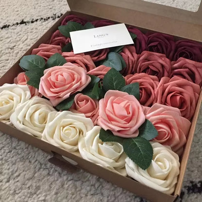 Rose Artificial Flowers 15/25/100Pcs Foam Fake Roses Wedding Bouquets Centerpieces Mothers Day Valentines Gifts Party Decoration