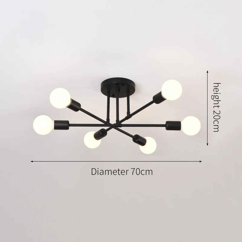 Retro Industrial Wrought Iron Material 6Heads LED Ceiling Lamp Home Luminaire Modern Living Room Light E27 Decoration Light