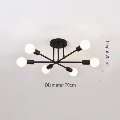 Retro Industrial Wrought Iron Material 6Heads LED Ceiling Lamp Home Luminaire Modern Living Room Light E27 Decoration Light