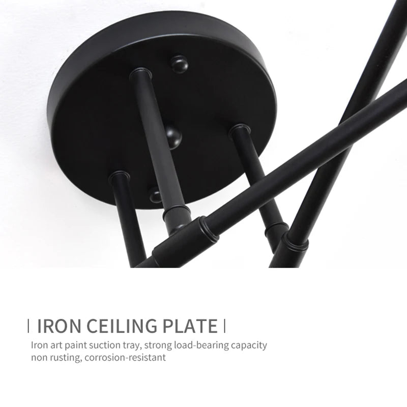 Retro Industrial Wrought Iron Material 6Heads LED Ceiling Lamp Home Luminaire Modern Living Room Light E27 Decoration Light