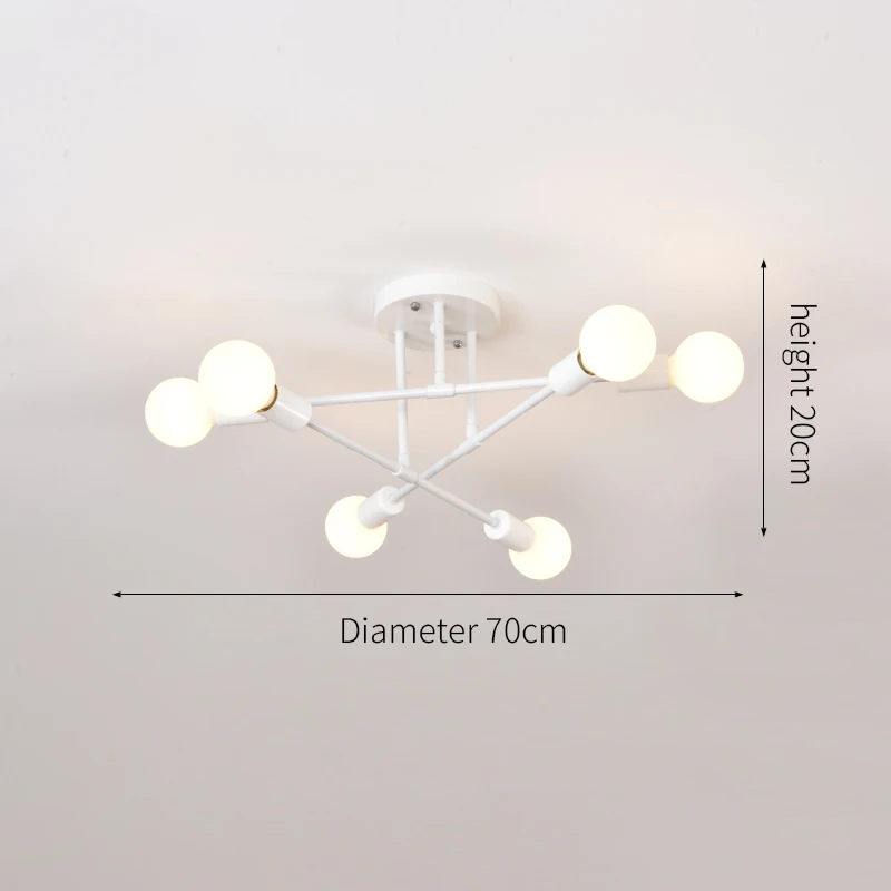 Retro Industrial Wrought Iron Material 6Heads LED Ceiling Lamp Home Luminaire Modern Living Room Light E27 Decoration Light