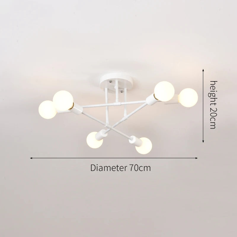 Retro Industrial Wrought Iron Material 6Heads LED Ceiling Lamp Home Luminaire Modern Living Room Light E27 Decoration Light