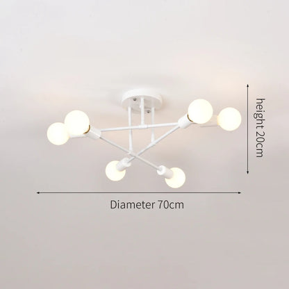 Retro Industrial Wrought Iron Material 6Heads LED Ceiling Lamp Home Luminaire Modern Living Room Light E27 Decoration Light