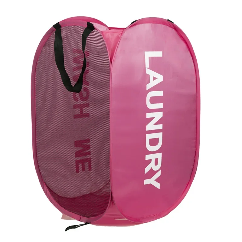 Portable Mesh Pop up Laundry Hamper Wide Opening Breathable Collapsible Space-Saving Laundry Basket Dorm Travel Bathroom Items