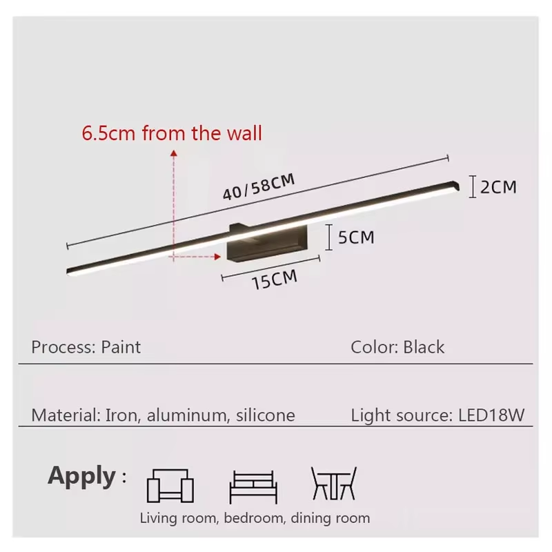 Led Mirror Lights Wall Lamps Bathroom Waterproof White Black LED Flat Lamp Modern Indoor Wall Lamp Bathroom Lighting Make Up