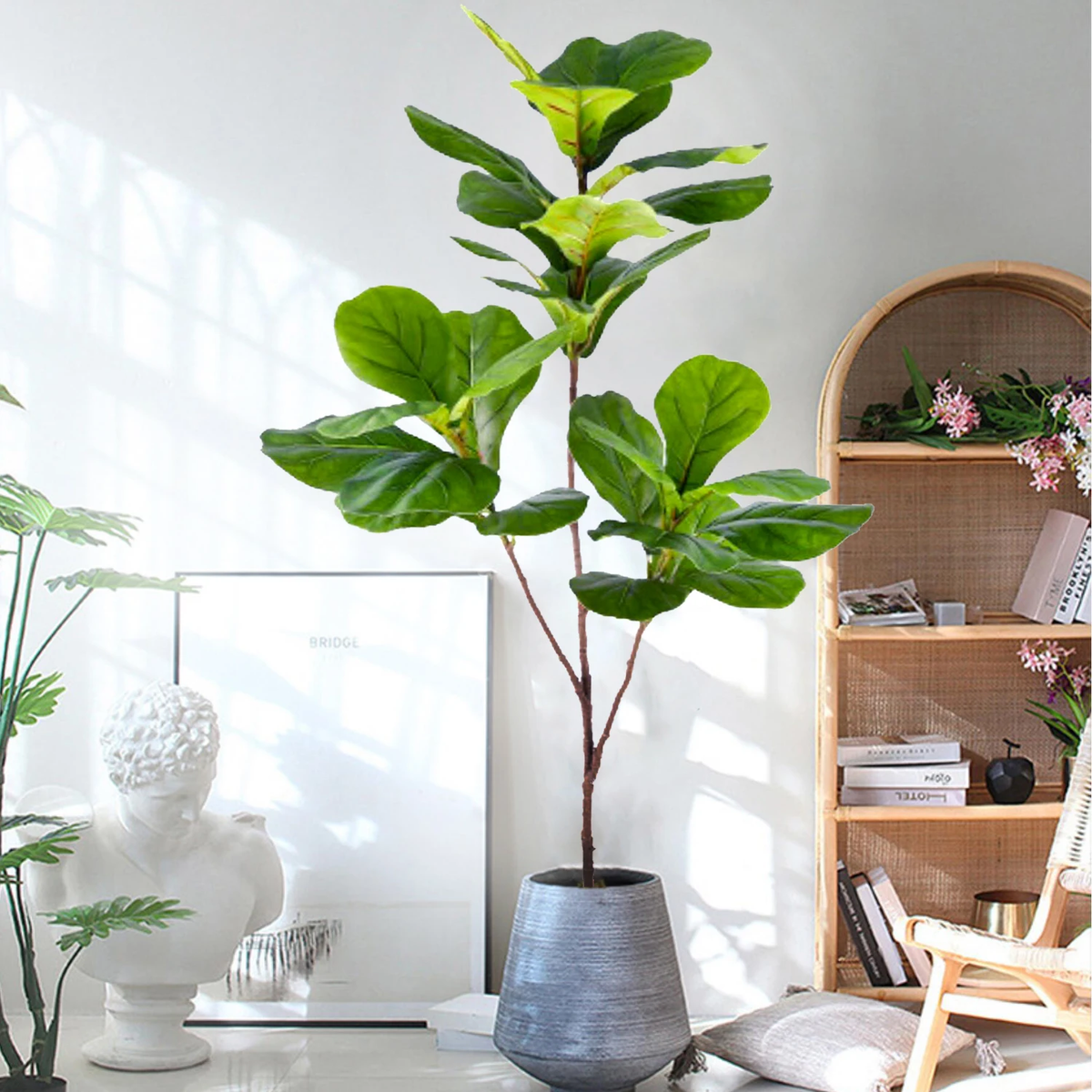 77-135Cm (53.1In) Artificial Fiddle Leaf Ficus Fig Plant for Outdoor Courtyard Garden Balcony Indoor Home and Office Decoration
