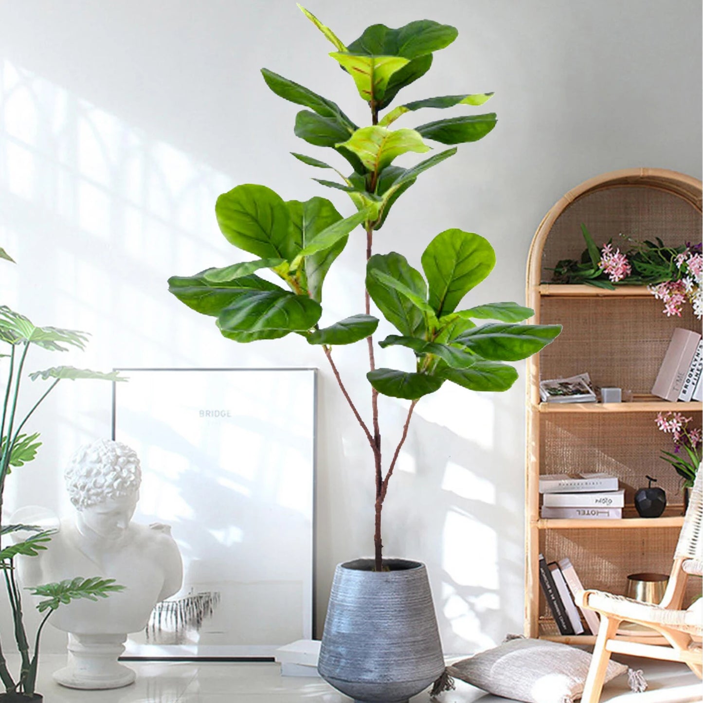 77-135Cm (53.1In) Artificial Fiddle Leaf Ficus Fig Plant for Outdoor Courtyard Garden Balcony Indoor Home and Office Decoration