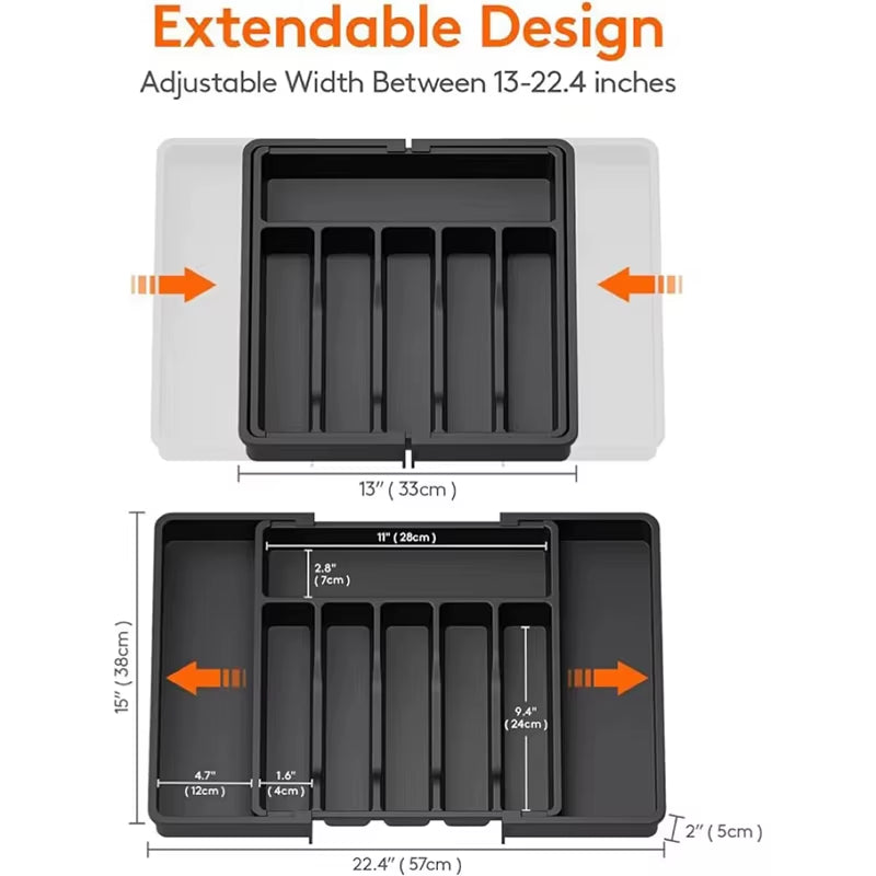 Expandable Cutlery Drawer Organizer, Adjustable Kitchen Utensil Tray Set, Compartment Flatware Storage Divider