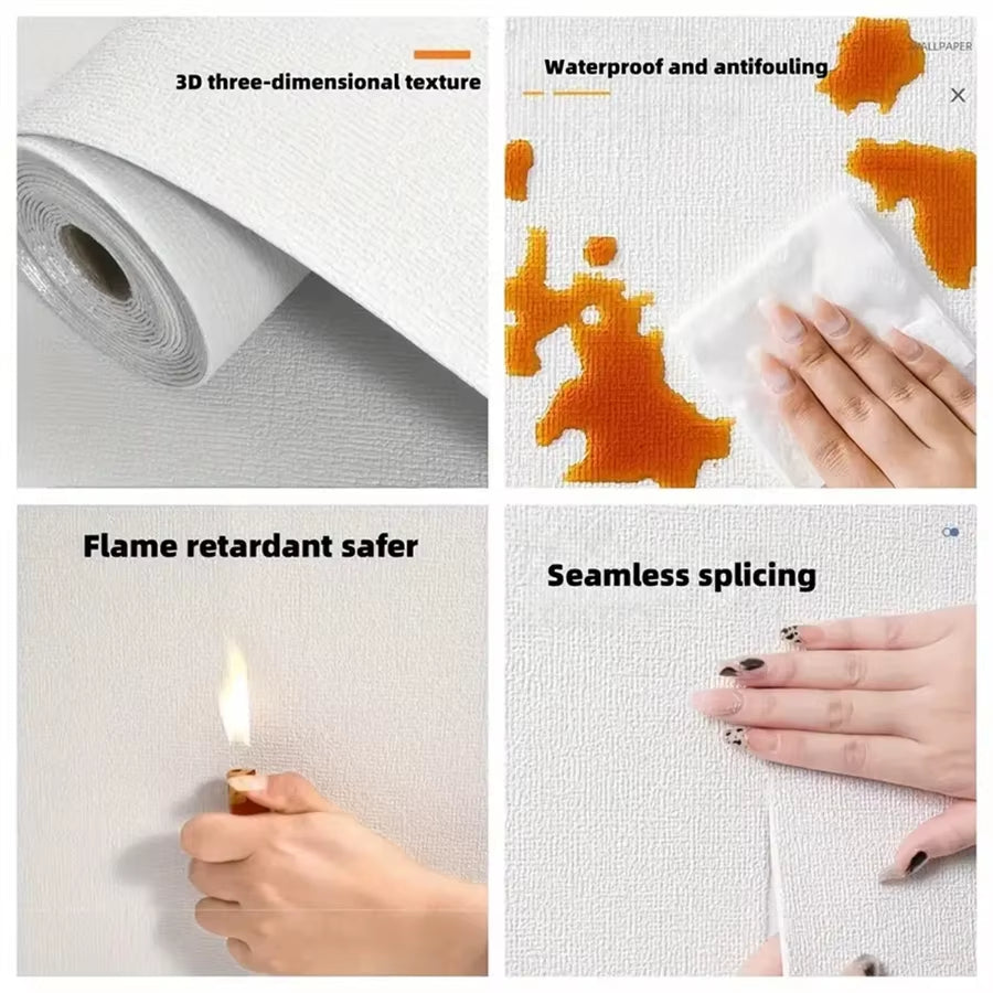 Linen 3D Foam Self-Adhesive PVC Solid Color Thickened Waterproof Background Wall Renovation Wallpaper Wall Stickers Home Decor