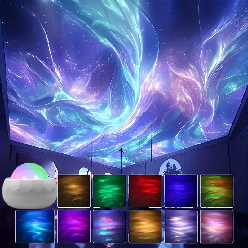 LED Aurora Projector LED Galaxy Night Light USB RGB 7 Modes 360° Rotating Night Sky Light with Remote for Home Theater Room Deco