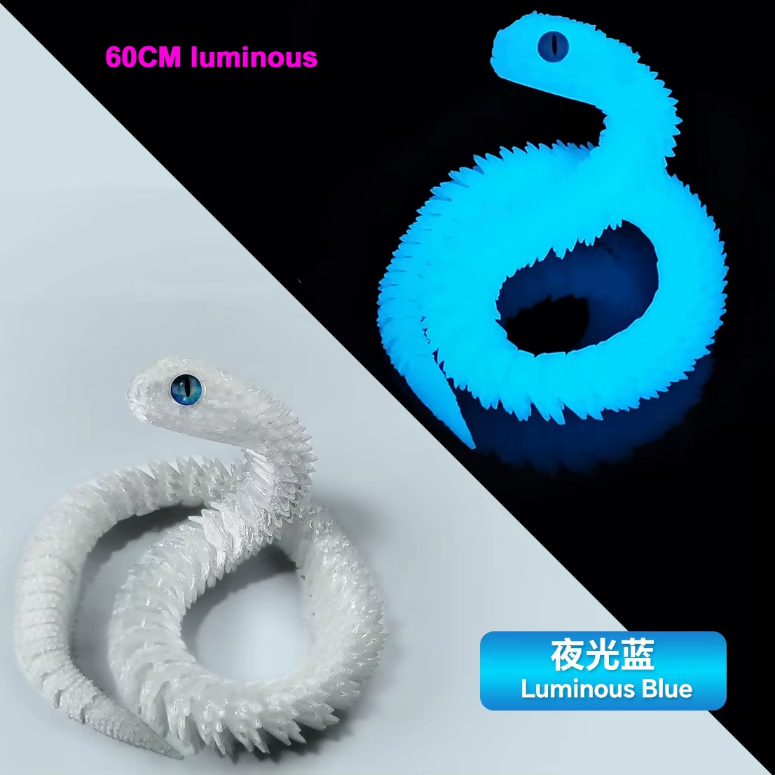 30/60/80Cm 3D Printed Luminous Snake Movable Joint Simulation Snake Action Figures Home Office Desktop Ornament Birthday Gifts