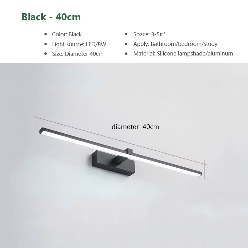 Led Mirror Lights Wall Lamps Bathroom Waterproof White Black LED Flat Lamp Modern Indoor Wall Lamp Bathroom Lighting Make Up