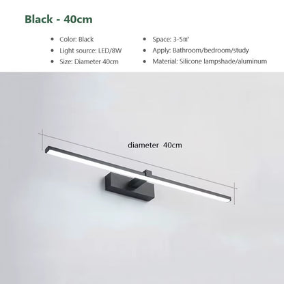 Led Mirror Lights Wall Lamps Bathroom Waterproof White Black LED Flat Lamp Modern Indoor Wall Lamp Bathroom Lighting Make Up