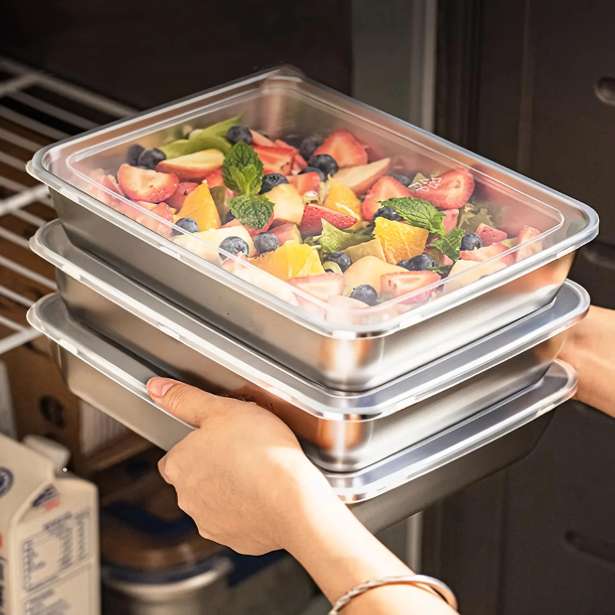 3Pcs Stainless Steel Food Containers & Lunch Box, Leakproof Stackable Clear Lids, Kitchen Items and Accessories for Camping