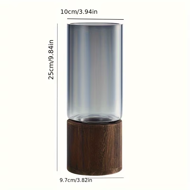 Elegant Glass Vase with Wooden Base for Hydroponic Plants, Modern Tabletop Floral Arrangement Home Decoration