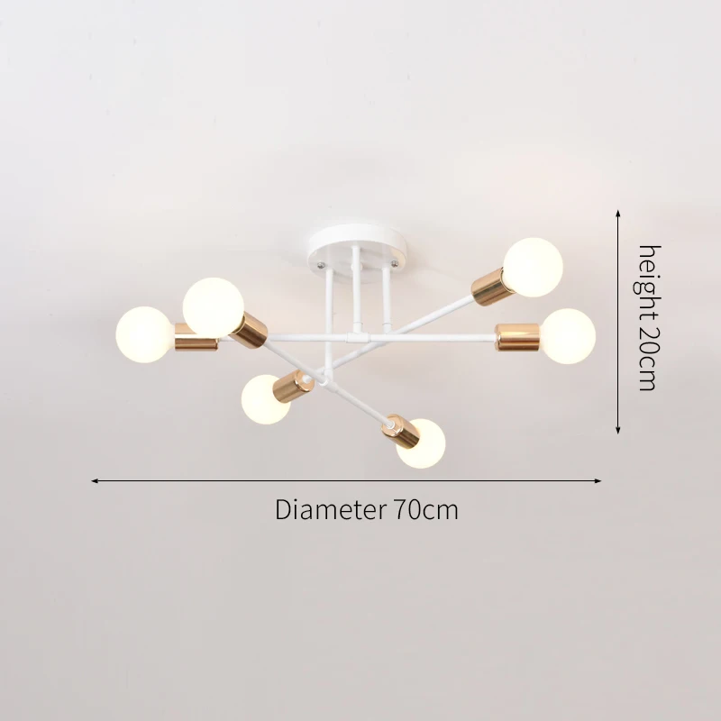 Retro Industrial Wrought Iron Material 6Heads LED Ceiling Lamp Home Luminaire Modern Living Room Light E27 Decoration Light