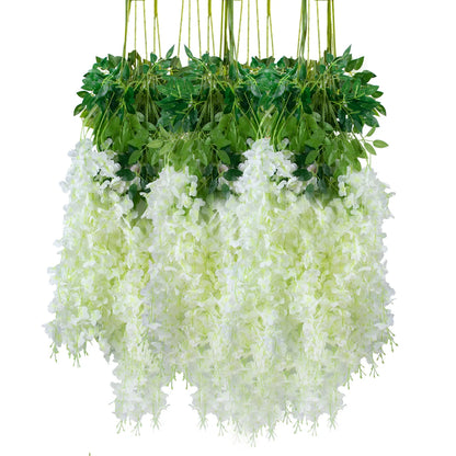 12Pcs Artificial Flowers Silk Wisteria Vine Fake Silk Hanging Flower for Wedding Party Garden Outdoor Greenery Home Wall Decor